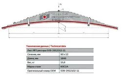 Лист МАЗ 2 задний L=1850х90х12 5336-2912102 509-2912102-11 ЧМЗ
